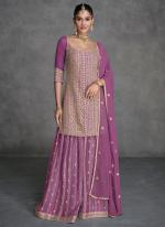 Real Georgette Purple Wedding Wear Embroidery Work Readymade Plazzo Suit